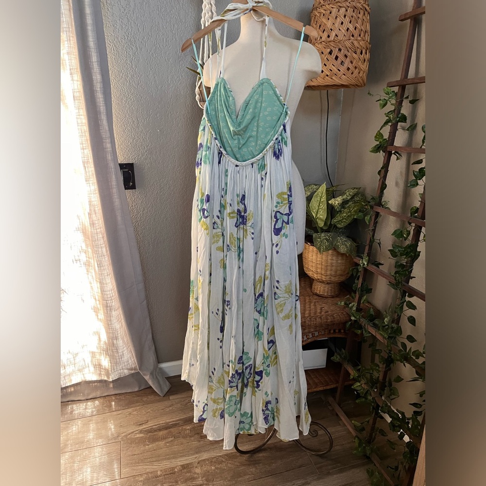 ▪️ Free People Flora Fabuloso Halter Tropical Braided Details Maxi Dress M - Picture 8 of 9